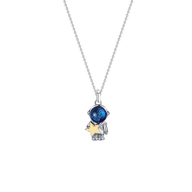 Astronaut Sterling Silver Couple Necklace Male Clavicle Chain