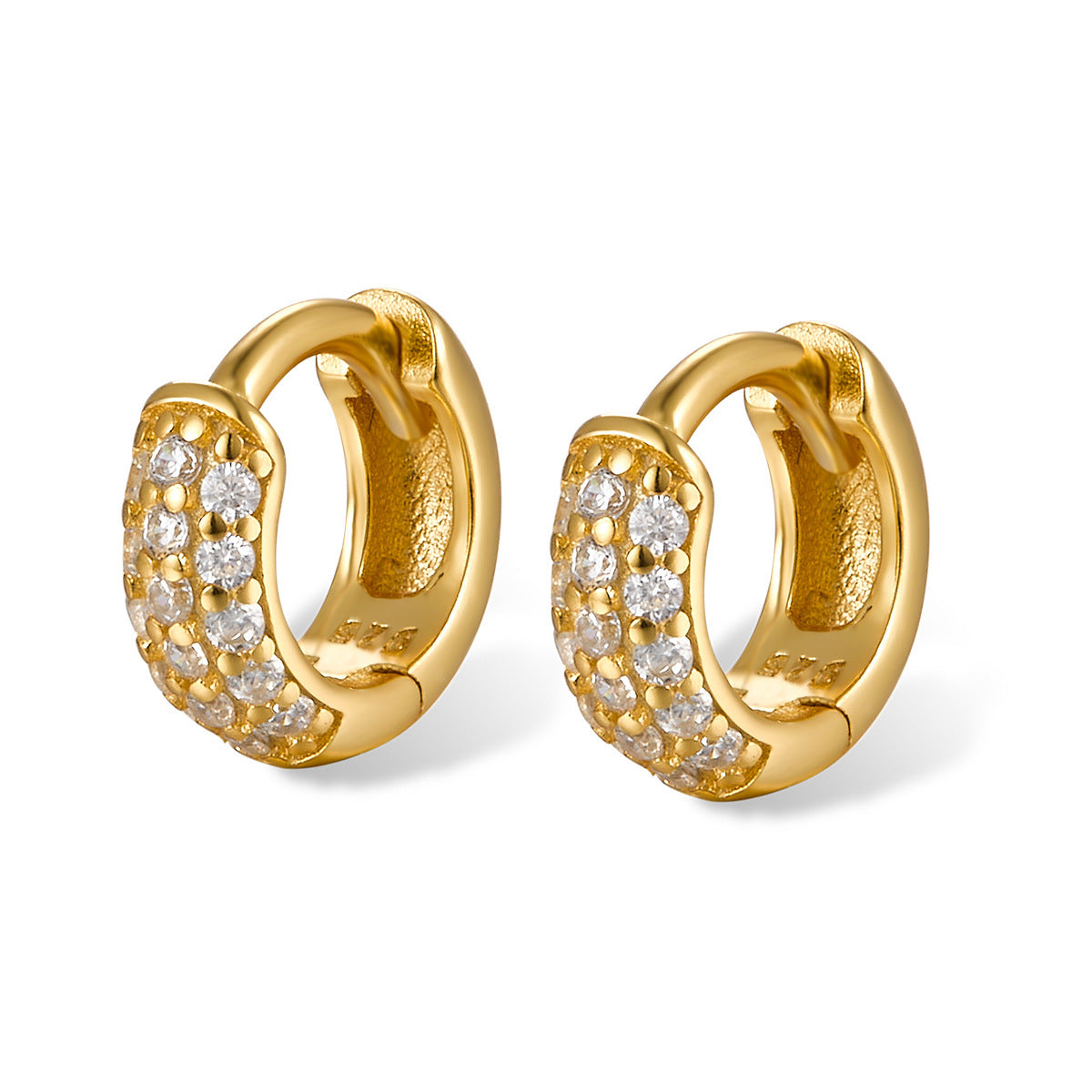 Three-row Drill Wide Face Circle Ear Clip Retro High-grade Sterling Silver Stud Earrings