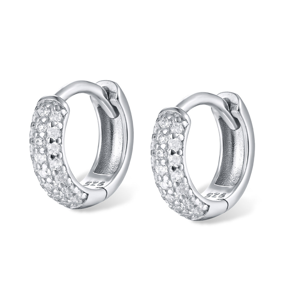 Three-row Drill Wide Face Circle Ear Clip Retro High-grade Sterling Silver Stud Earrings