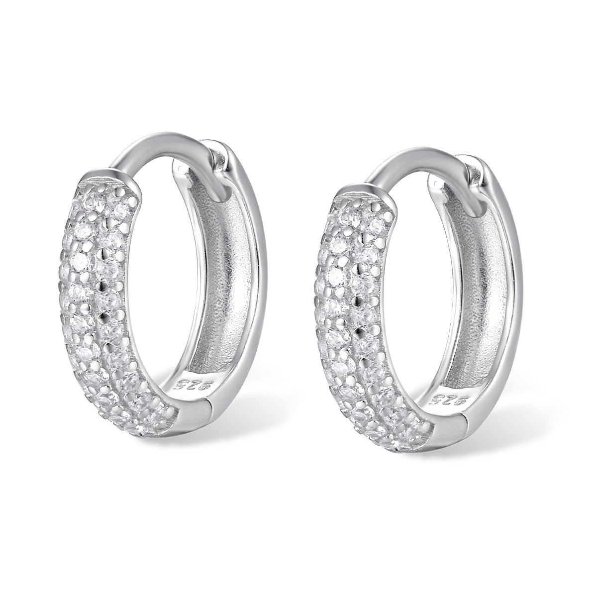 Three-row Drill Wide Face Circle Ear Clip Retro High-grade Sterling Silver Stud Earrings