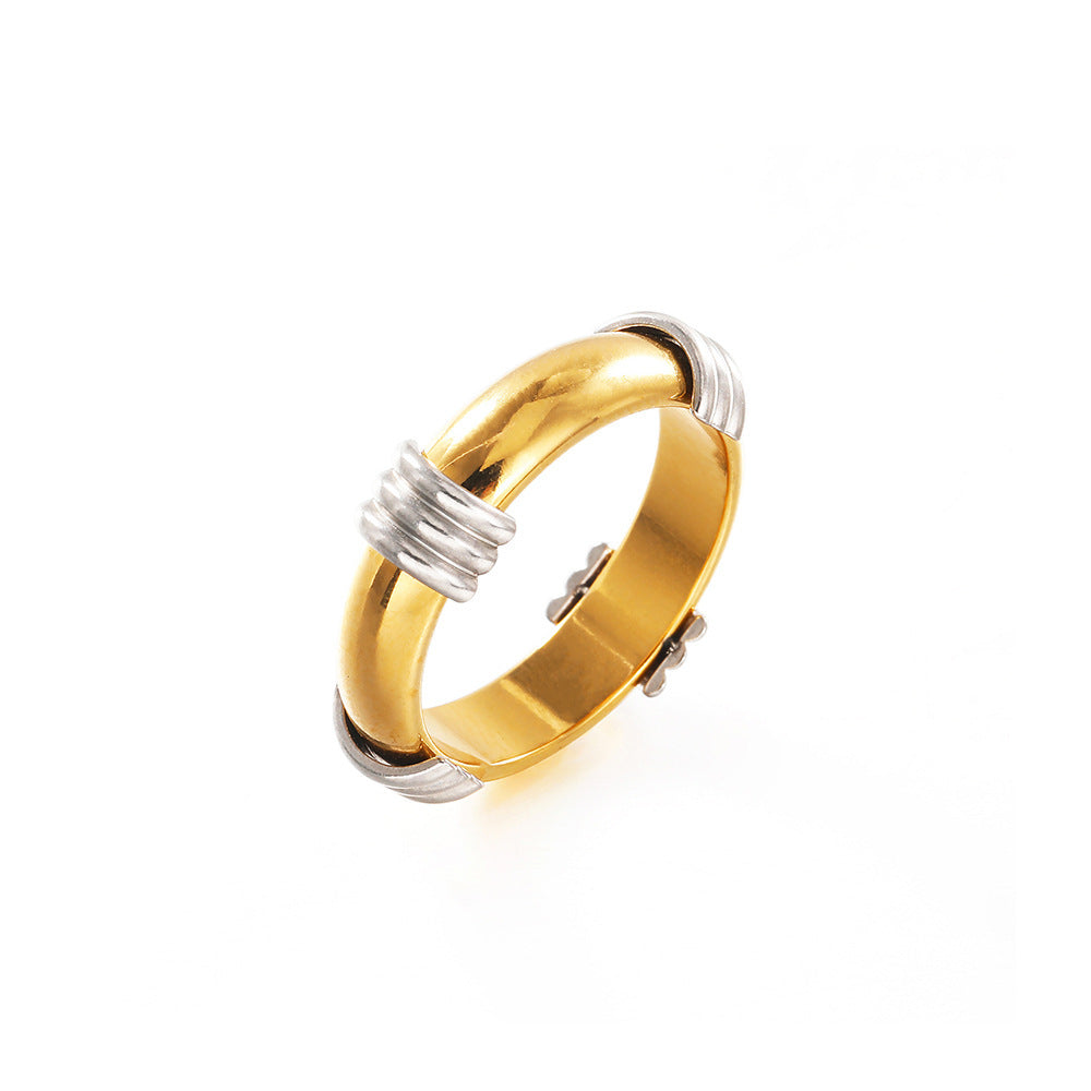 Female Punk Room Gold Ring Inlaid With Titanium Steel Ring