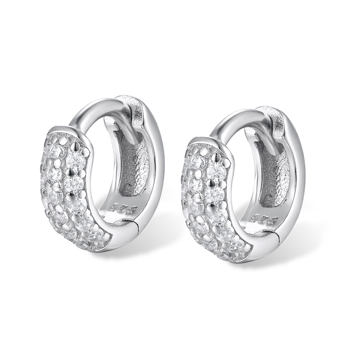 Three-row Drill Wide Face Circle Ear Clip Retro High-grade Sterling Silver Stud Earrings