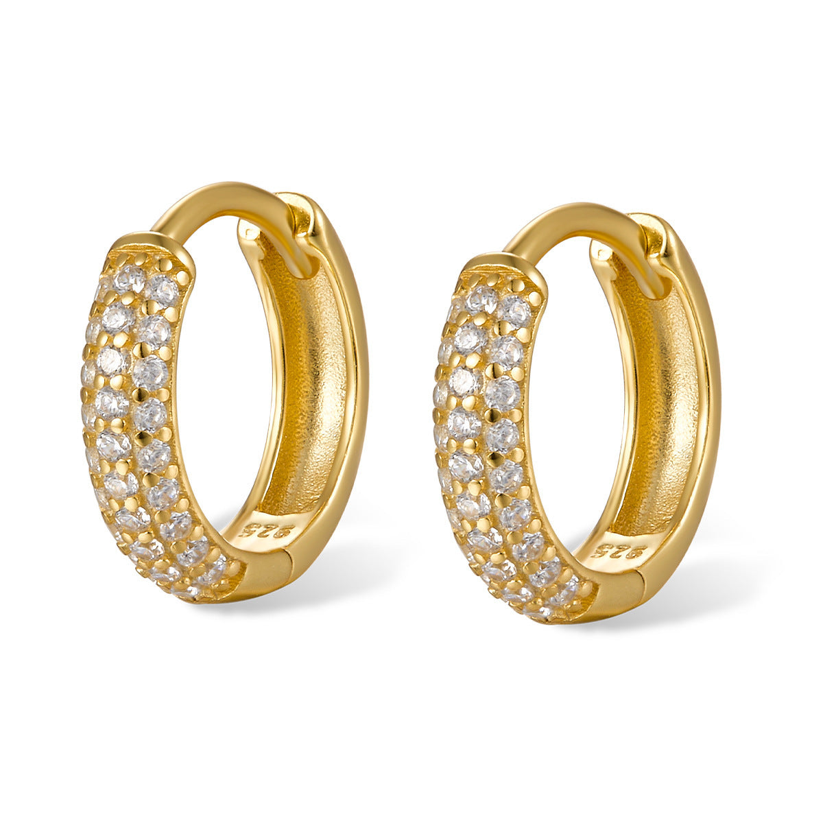 Three-row Drill Wide Face Circle Ear Clip Retro High-grade Sterling Silver Stud Earrings