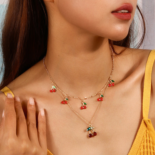 Cute Double Layer Cherry Necklace – Trendy Sweet Jewelry