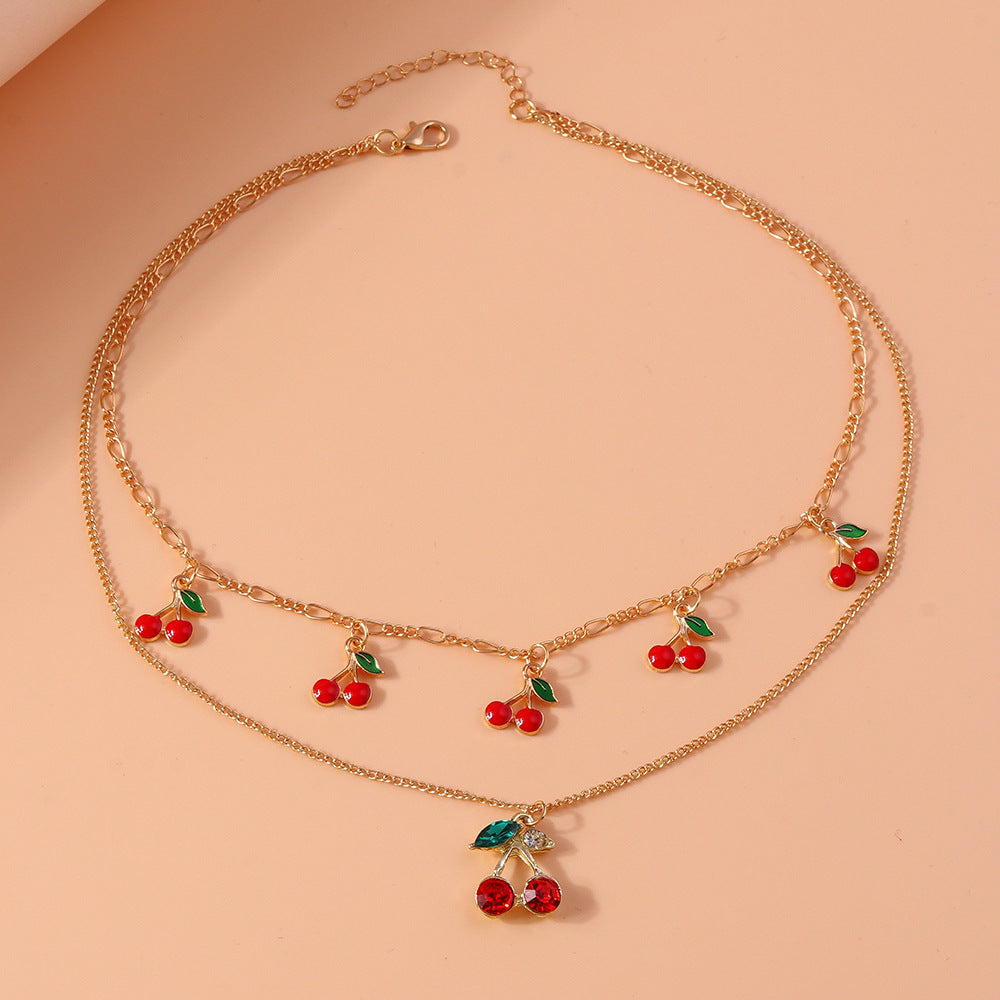 Cute Double Layer Cherry Necklace – Trendy Sweet Jewelry