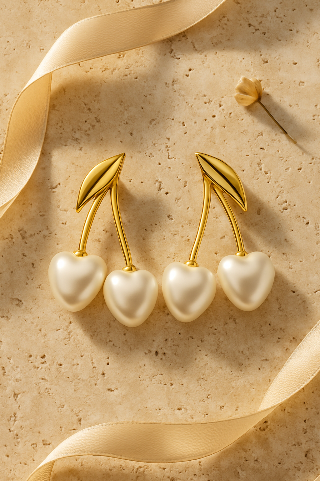 Pearl Cherry Drop Earrings - flat lay