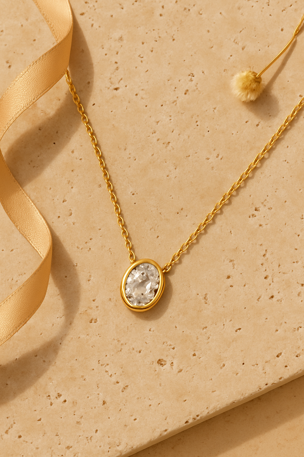 Oval Sparkle Pendant Necklace - flat lay