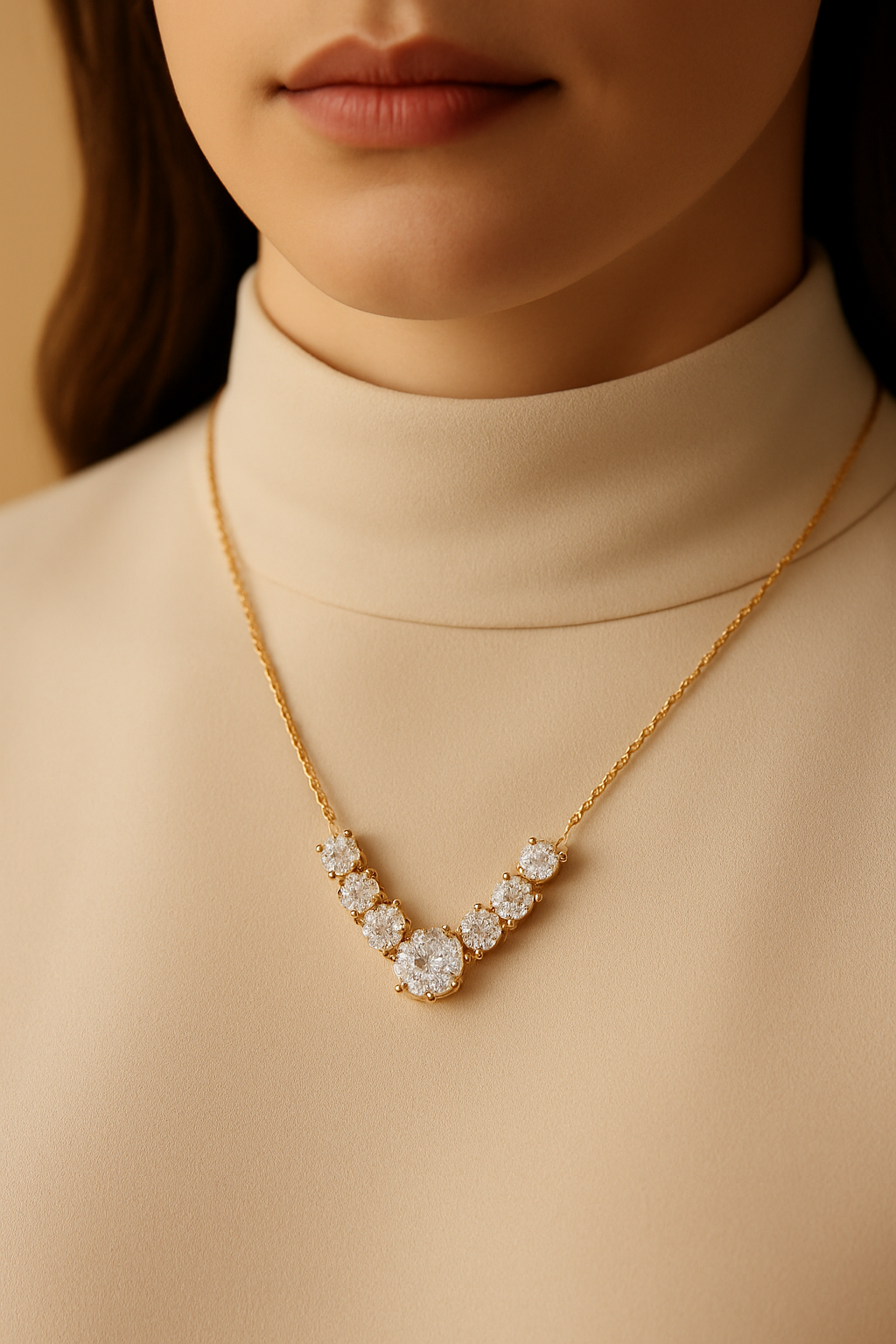 Oval Sparkle Pendant Necklace - on model
