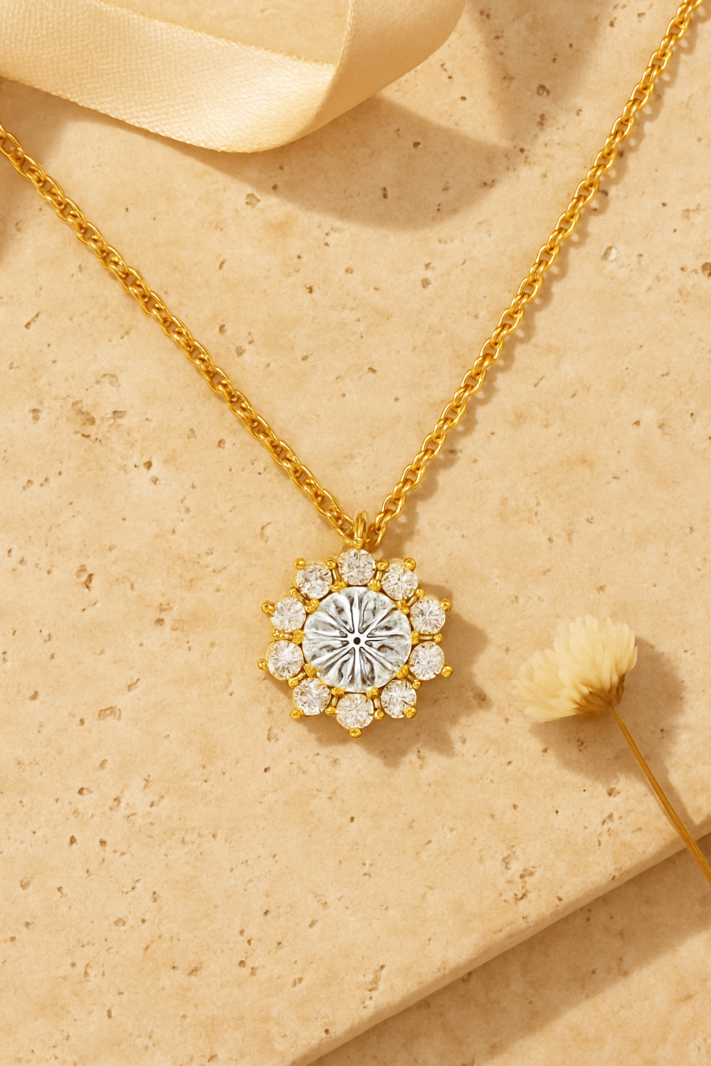 Sunburst Moissanite Necklace - flat lay
