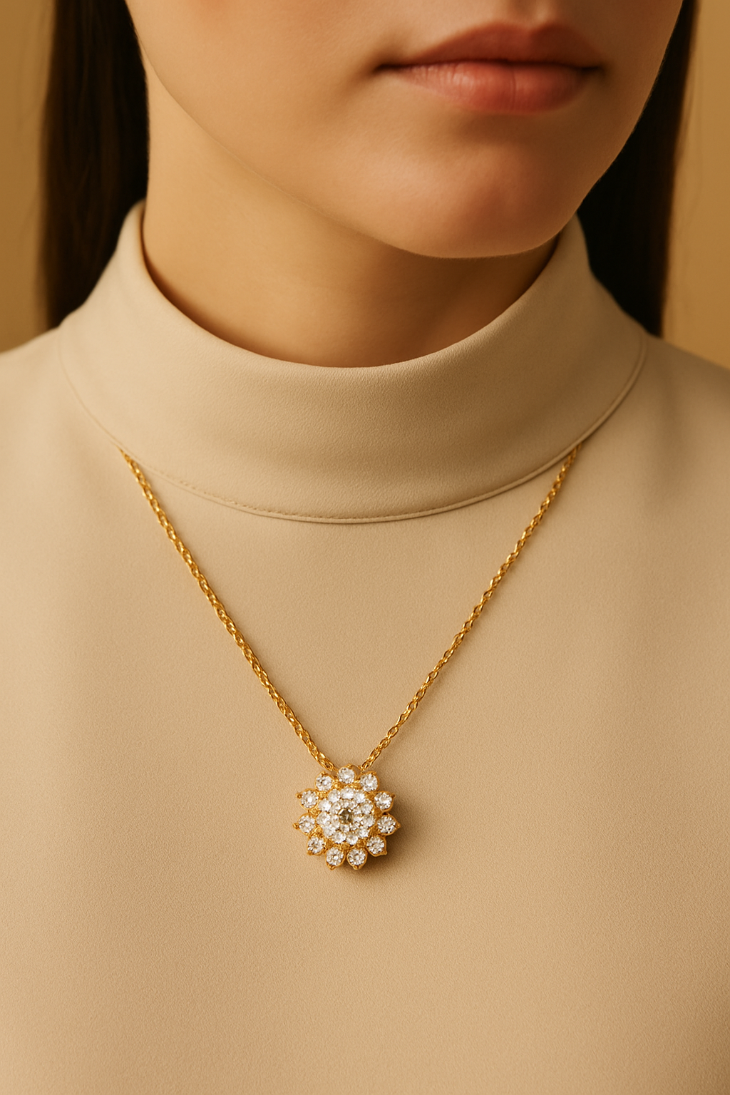 Sunburst Moissanite Necklace - on model