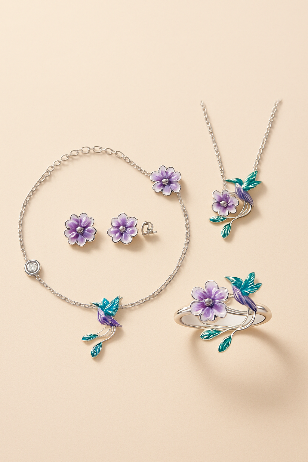 Purple Flower Jewelry Set - studio