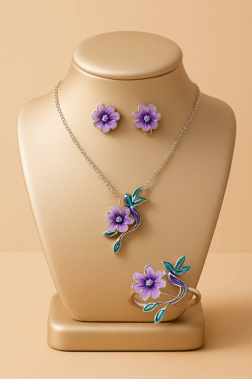Purple Flower Jewelry Set - stand