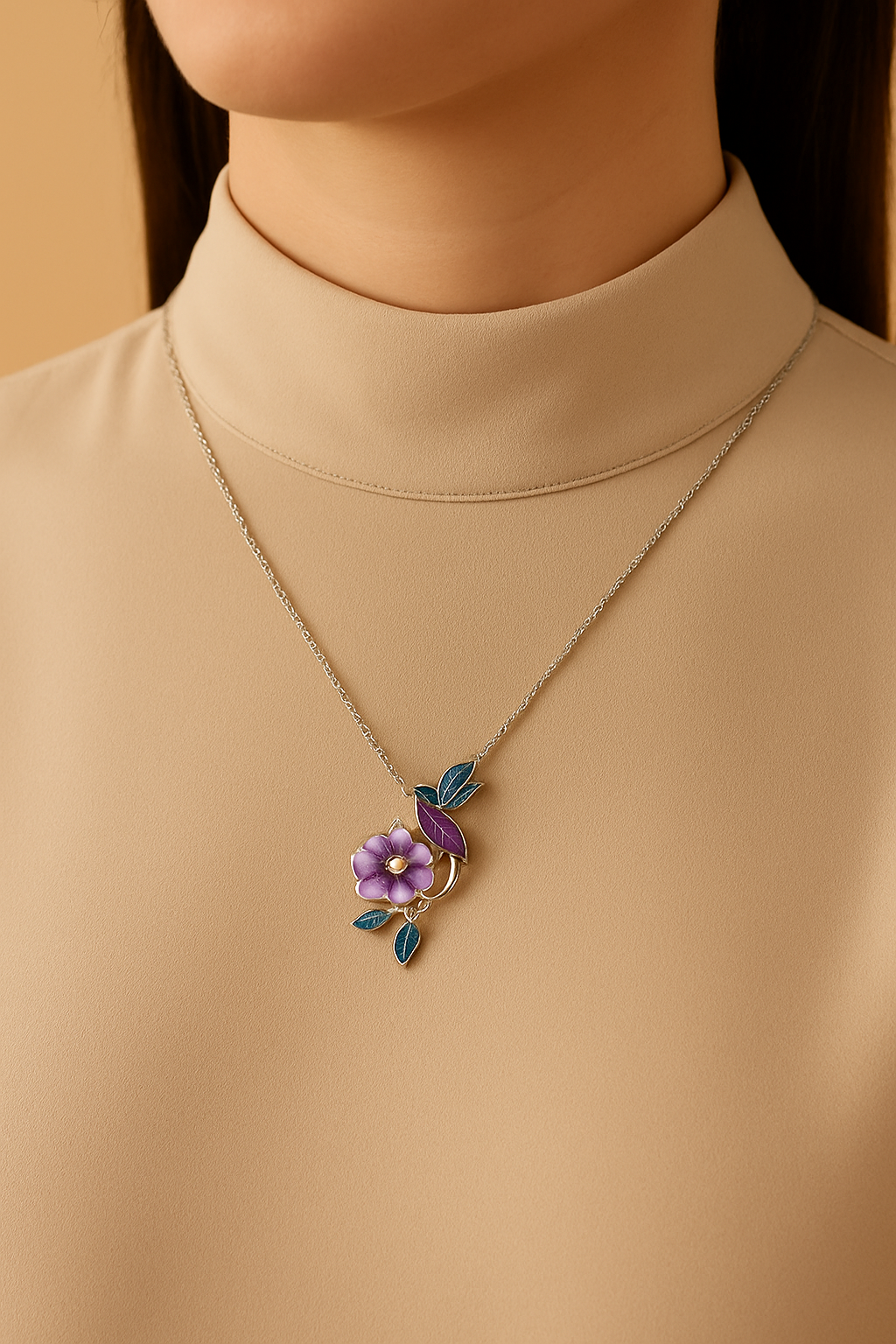 Purple Flower Jewelry Set - on model