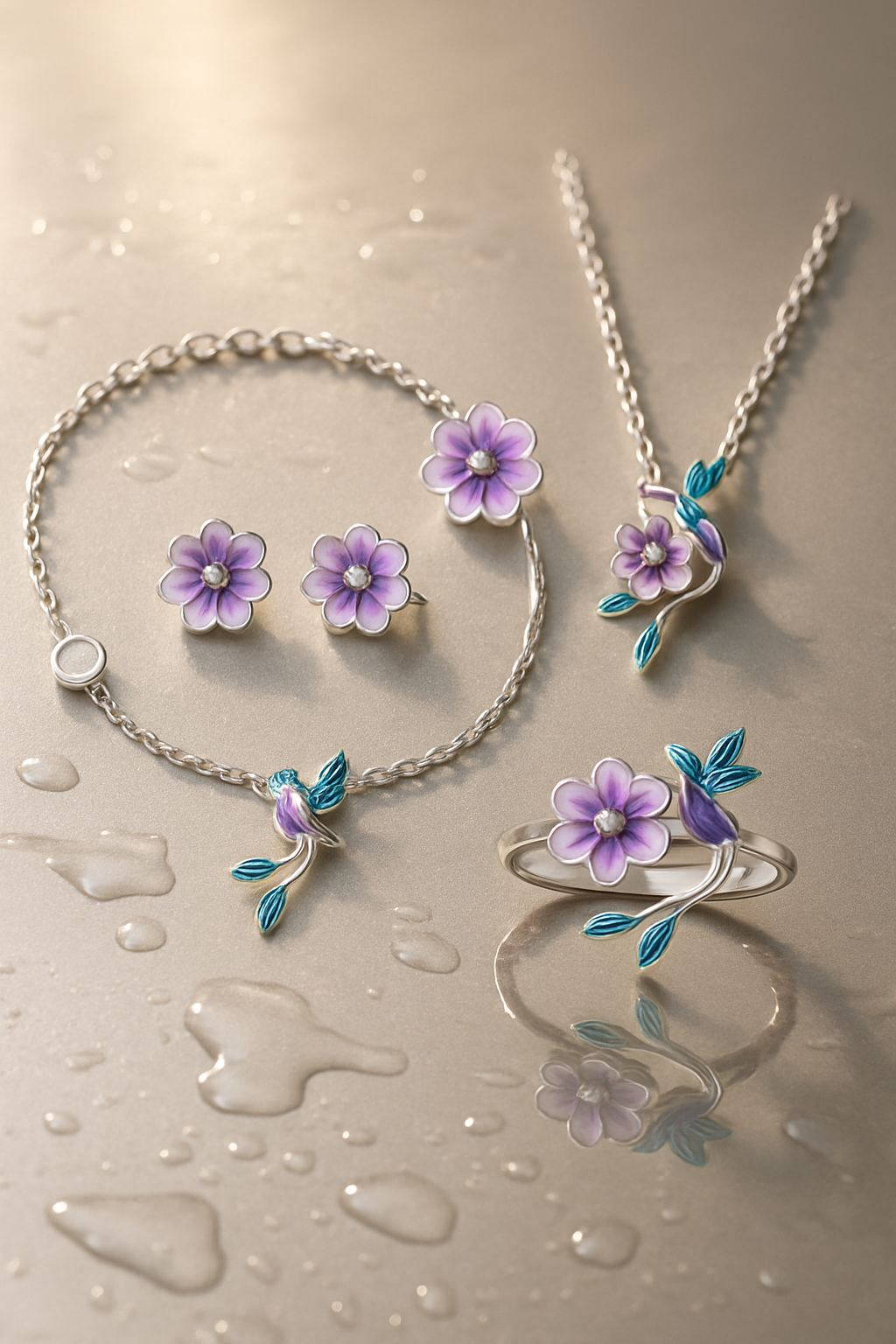 Purple Flower Jewelry Set - water