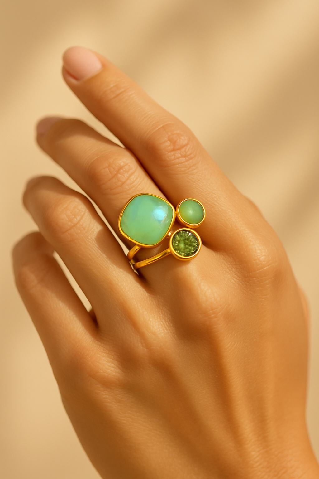 Color Crystal Adjustable Ring - on model