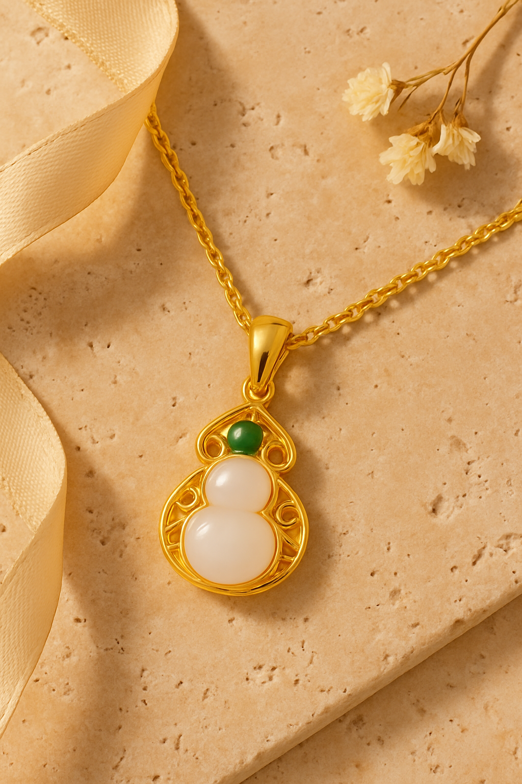 Jade Gourd Pendant Necklace - flat lay