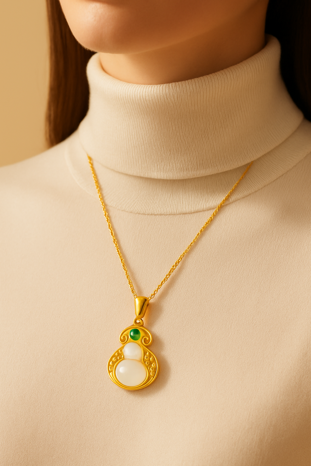 Jade Gourd Pendant Necklace - on model
