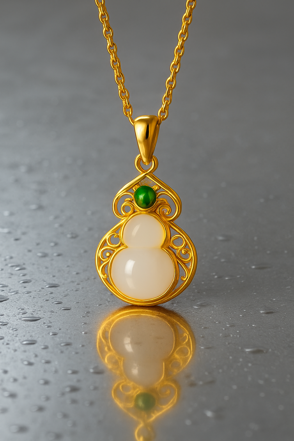 Jade Gourd Pendant Necklace - water