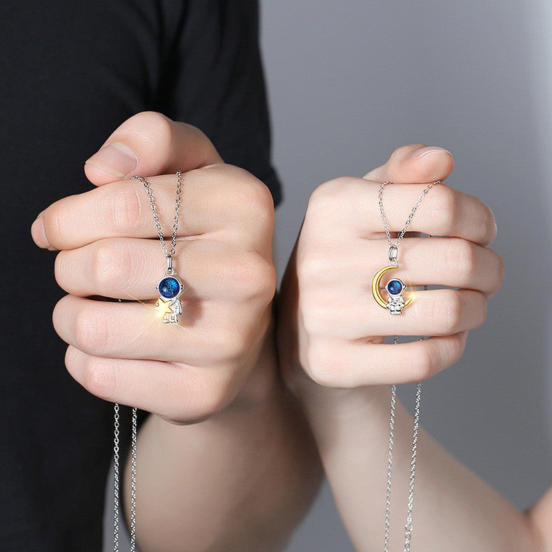 Astronaut Sterling Silver Couple Necklace Male Clavicle Chain