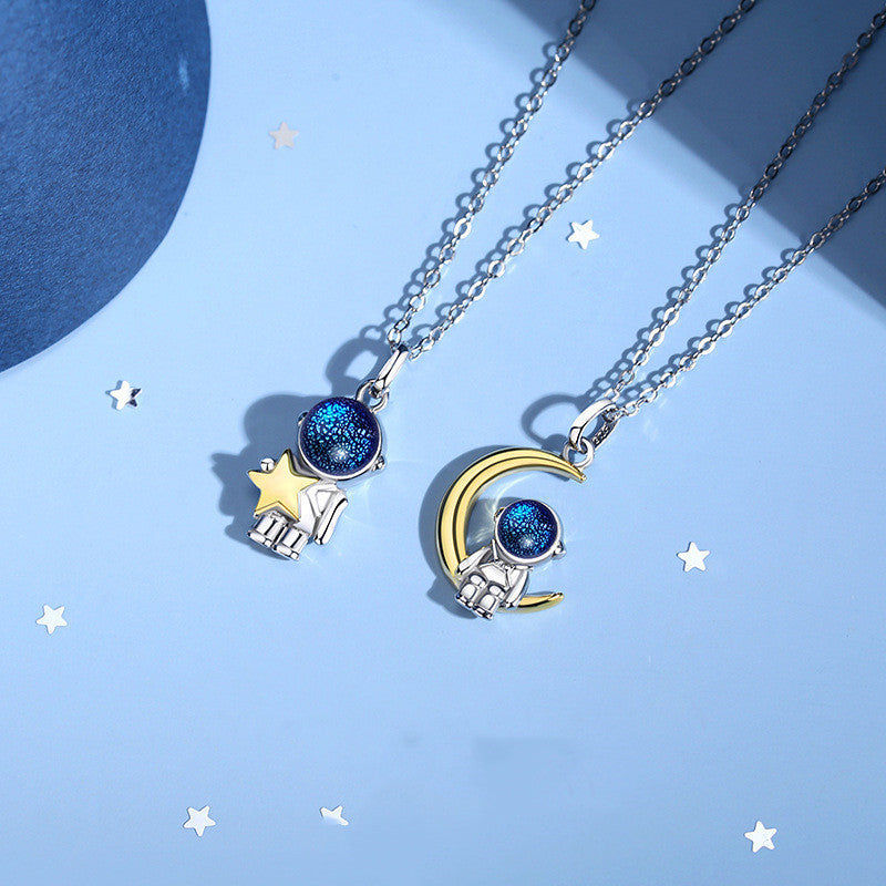 Astronaut Sterling Silver Couple Necklace Male Clavicle Chain