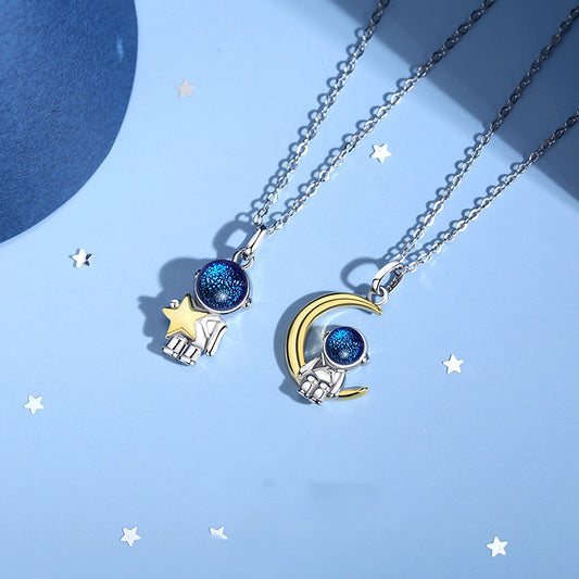 Astronaut Sterling Silver Couple Necklace Male Clavicle Chain