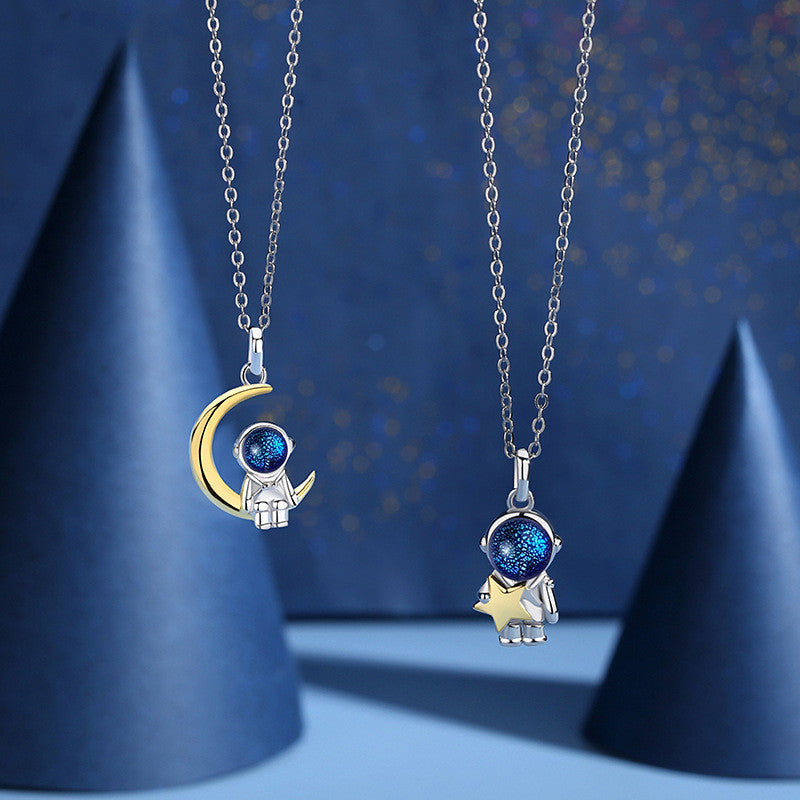 Astronaut Sterling Silver Couple Necklace Male Clavicle Chain