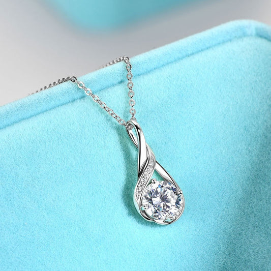 Elegant Water Drop Diamond Pendant Necklace – 925 Silver Jewelry