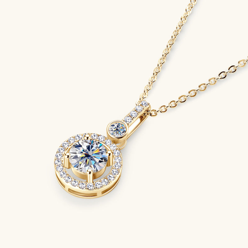 High-End Moissanite Necklace – 925 Silver Round Pendant Jewelry