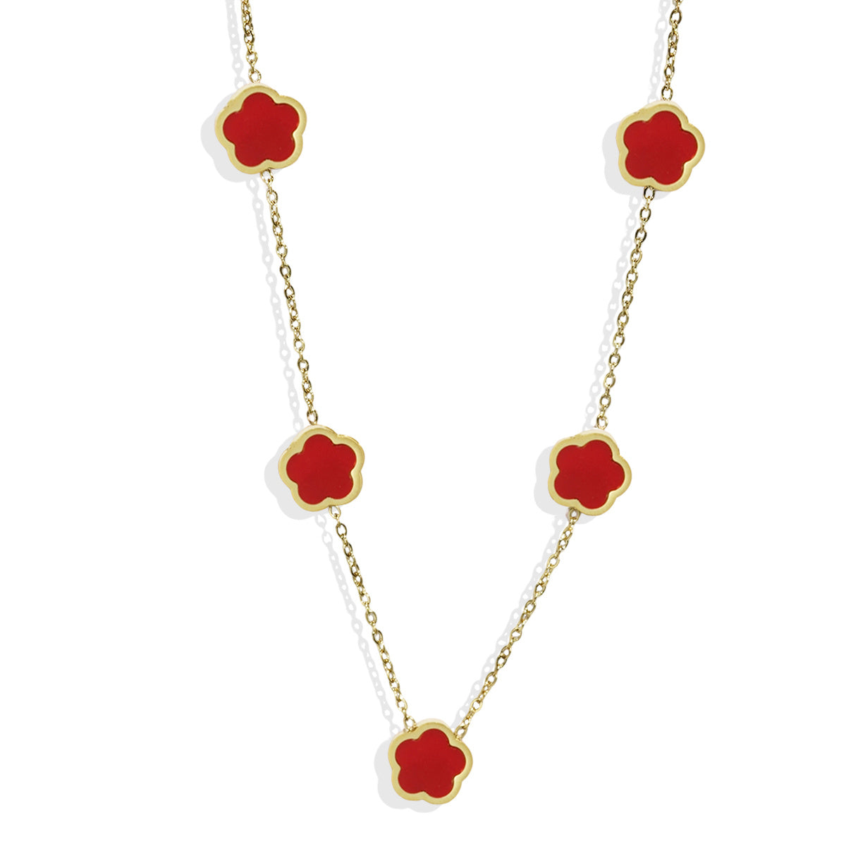 18K Gold Plated Five Leaf Clover Necklace – Elegant Hypoallergenic Jewelry