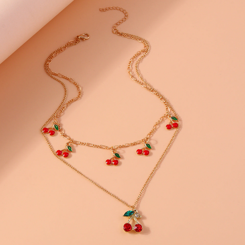 Cute Double Layer Cherry Necklace – Trendy Sweet Jewelry