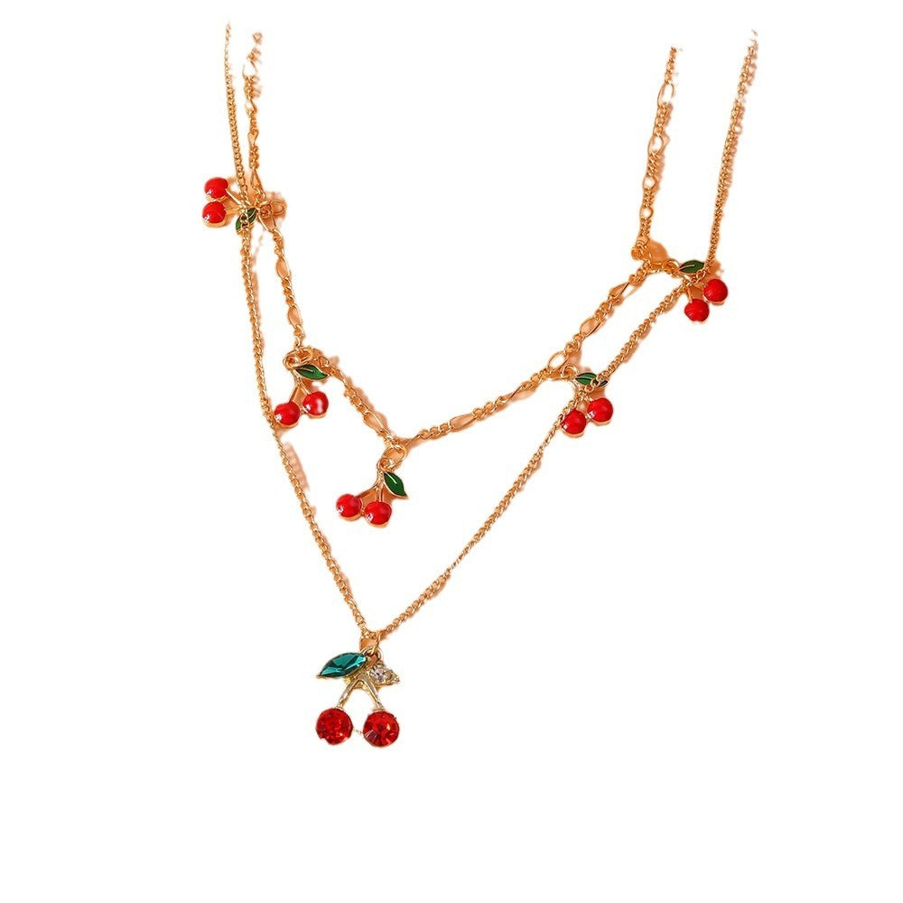 Cute Double Layer Cherry Necklace – Trendy Sweet Jewelry