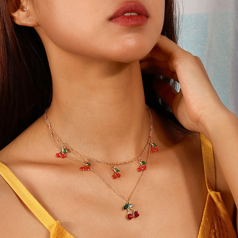 Cute Double Layer Cherry Necklace – Trendy Sweet Jewelry