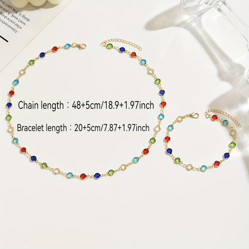 Color Crystal Necklace & Bracelet Set