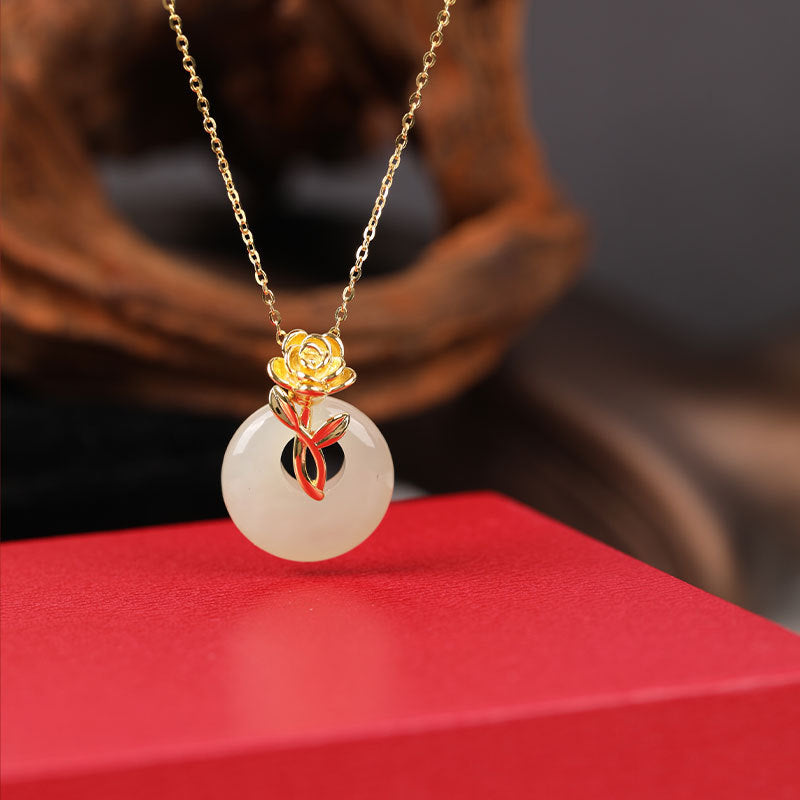 Jade Rose Pendant Necklace