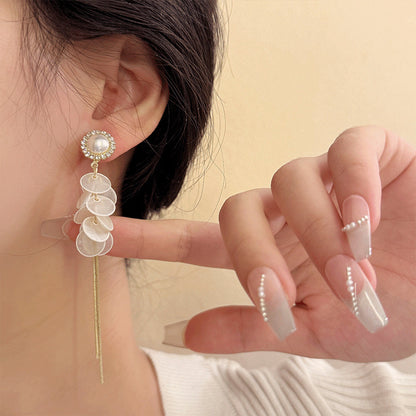 Pearl Disc Tassel Earrings