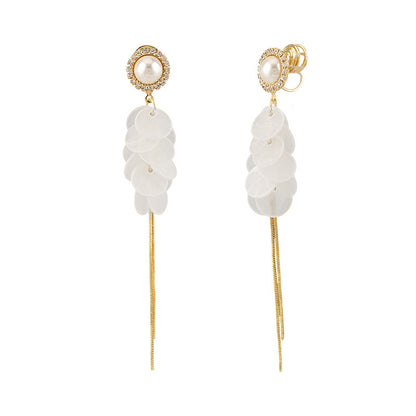 Pearl Disc Tassel Earrings