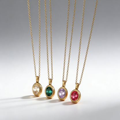 Oval Gem Clavicle Necklace