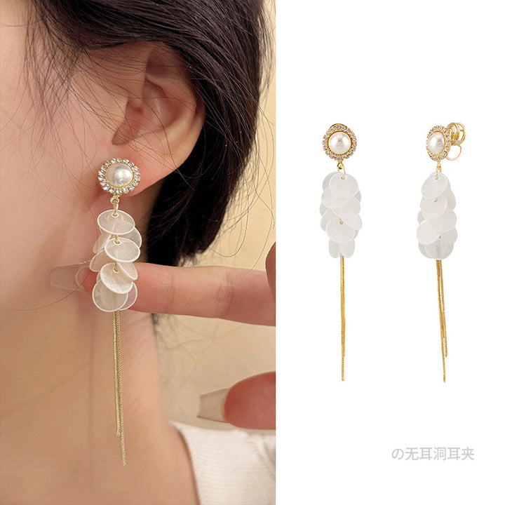 Pearl Disc Tassel Earrings