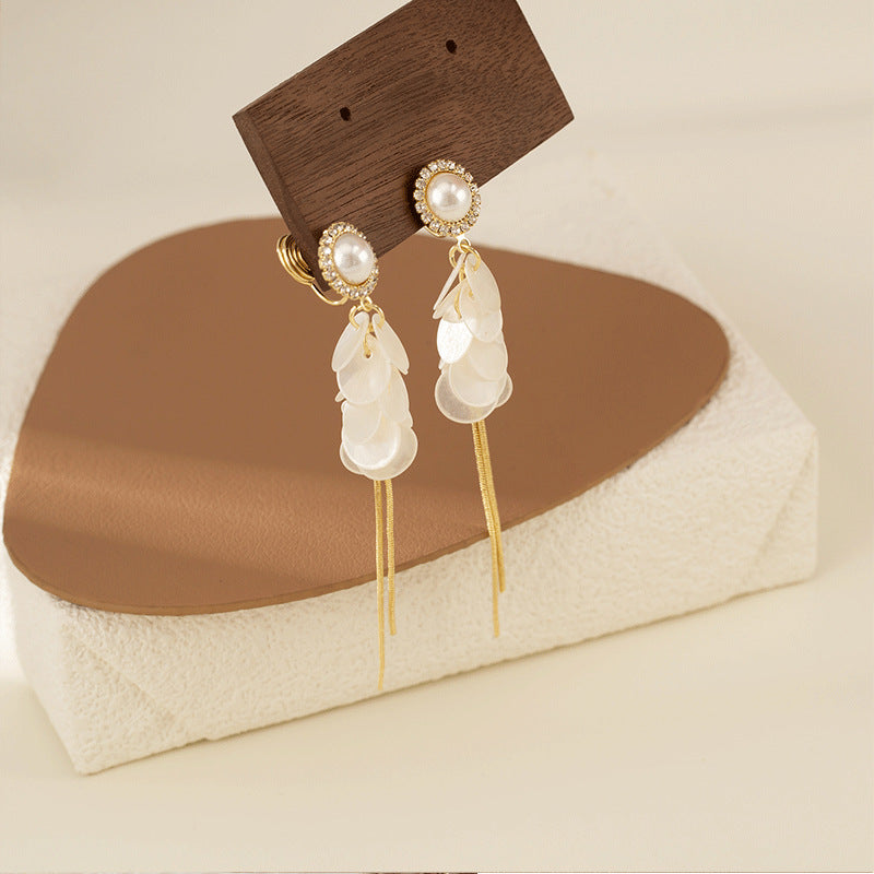 Pearl Disc Tassel Earrings