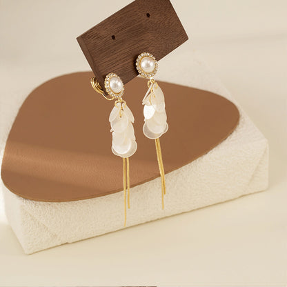 Pearl Disc Tassel Earrings