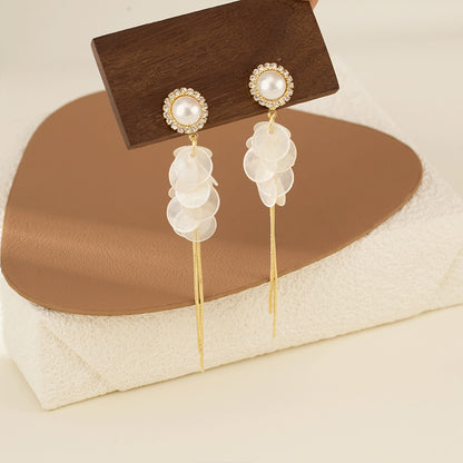 Pearl Disc Tassel Earrings