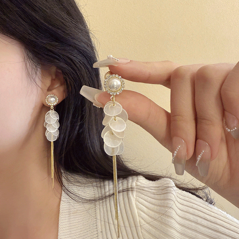 Pearl Disc Tassel Earrings
