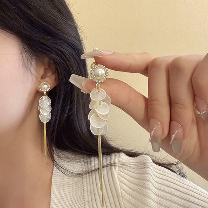 Pearl Disc Tassel Earrings