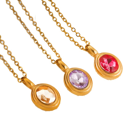 Oval Gem Clavicle Necklace