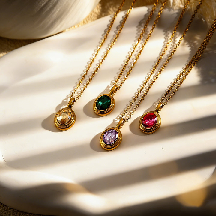 Oval Gem Clavicle Necklace