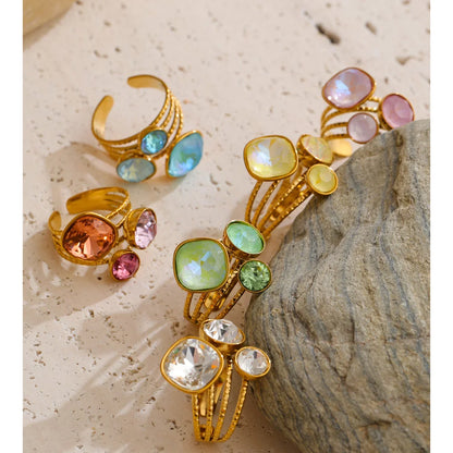 Color Crystal Adjustable Ring
