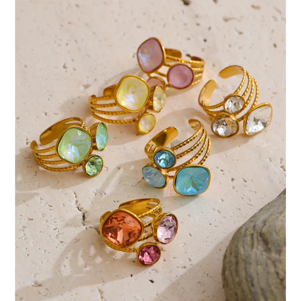 Color Crystal Adjustable Ring