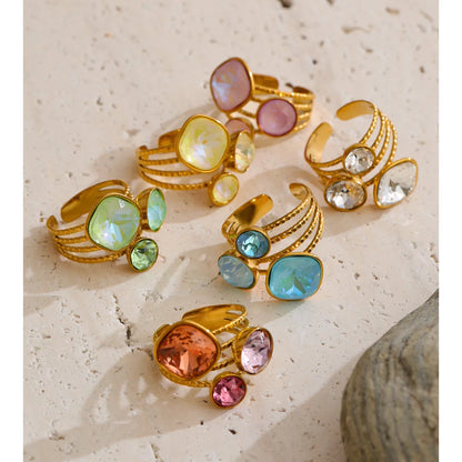 Color Crystal Adjustable Ring