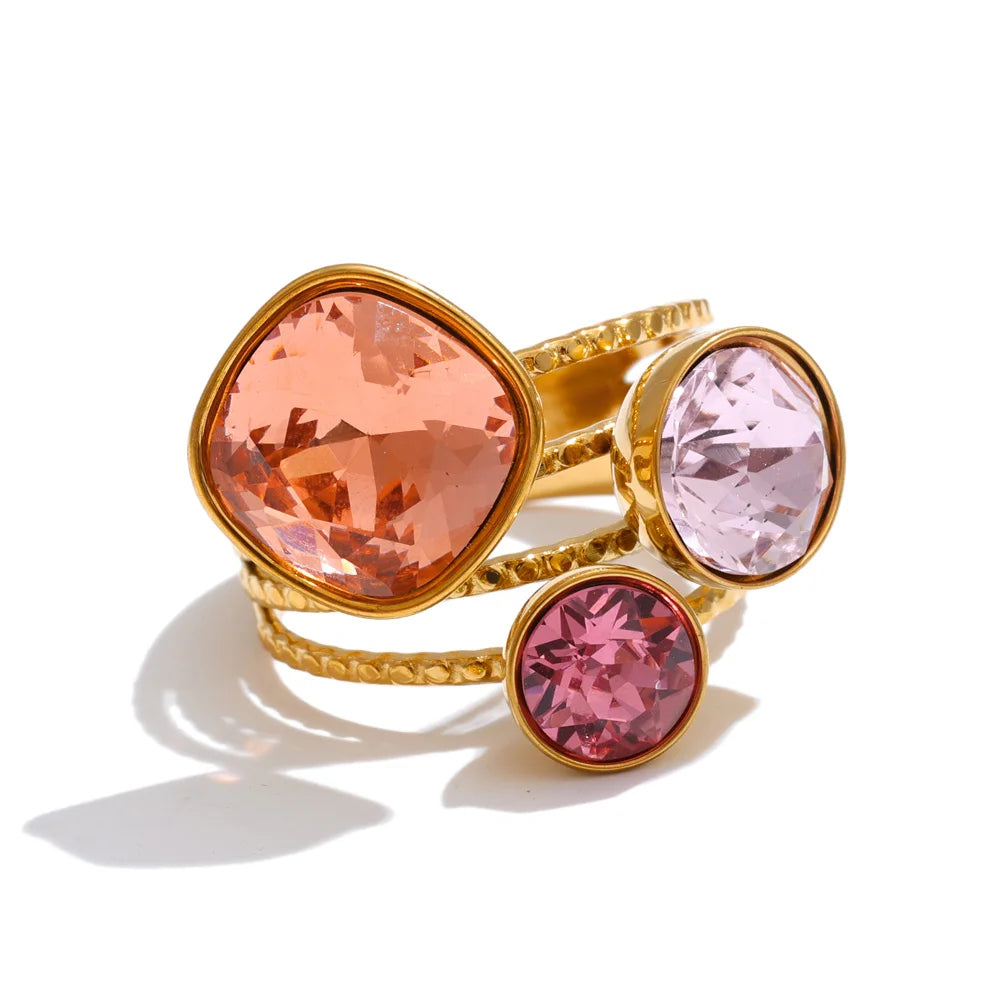 Color Crystal Adjustable Ring