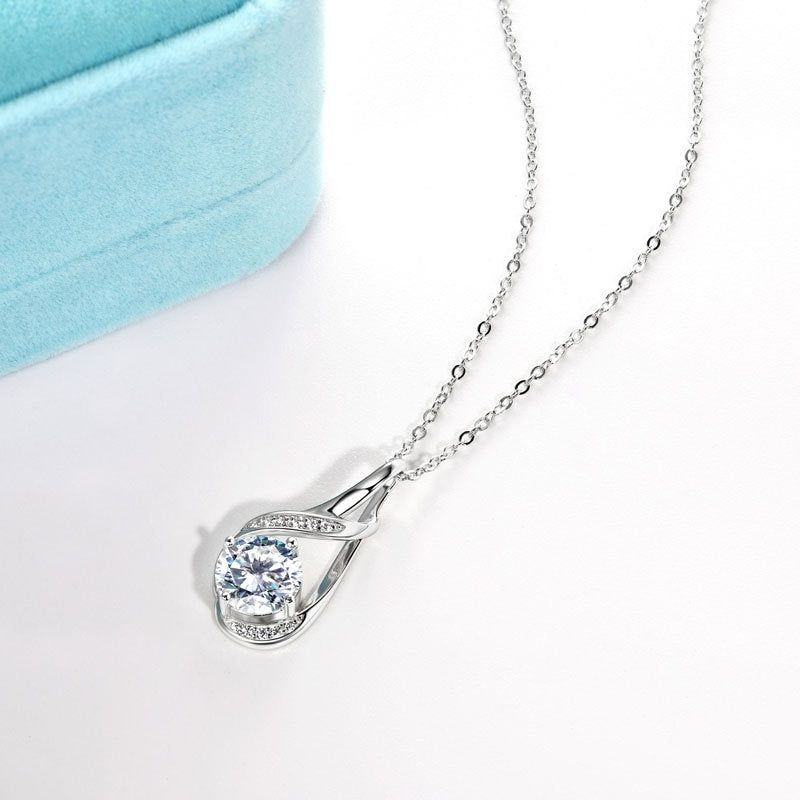 Elegant Water Drop Diamond Pendant Necklace – 925 Silver Jewelry